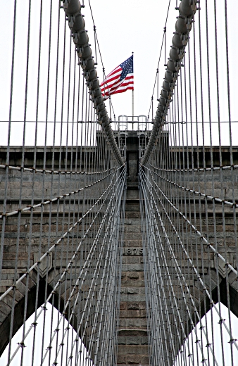 New York City - Flag on the Brooklyn Bridge