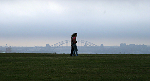 Sydney's Coast surrounded by Water - Harbour Bridge from the Resevoir Park in the Fog